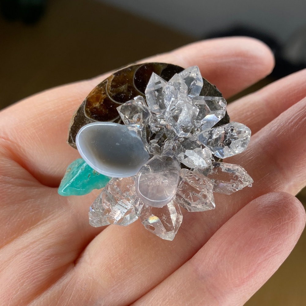 Crystal Cluster Statement Ring With Blue And Gree… - image 6